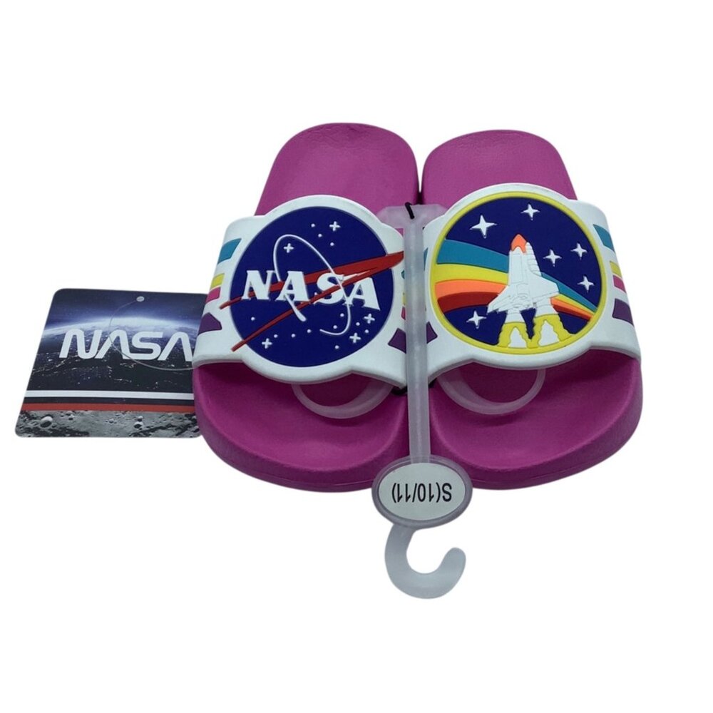 NASA Kids Rainbow Slide Sandals Kid Sz 10/11 Space Shuttle EVA Sole Pink NEW NWT